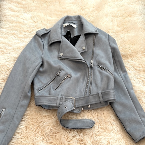 Zara Jackets & Blazers - Zara Light Blue Suede Faux Leather Jacket